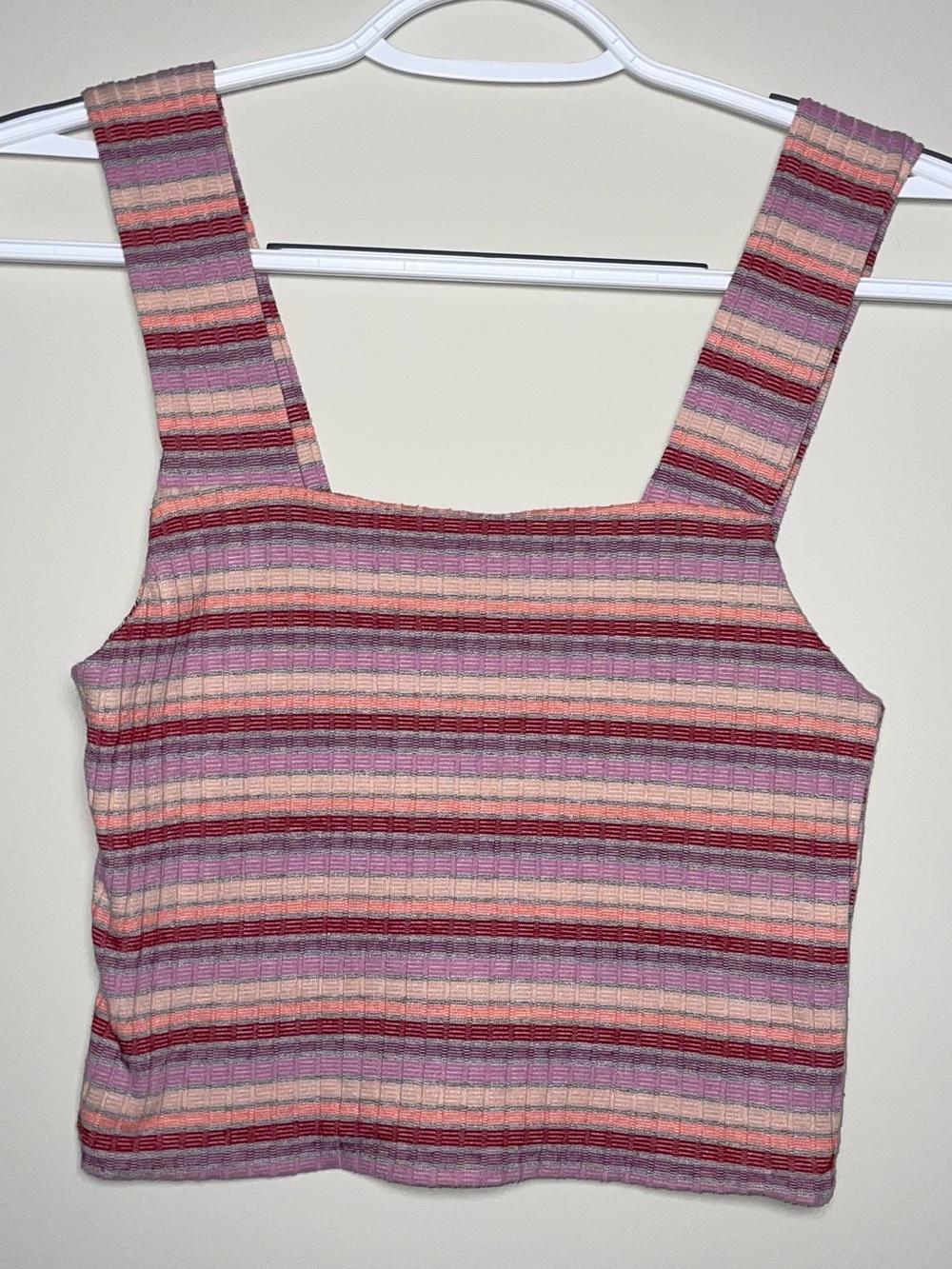 American Eagle XS Red Purple Coral Beige Stripe Square Neck Tank